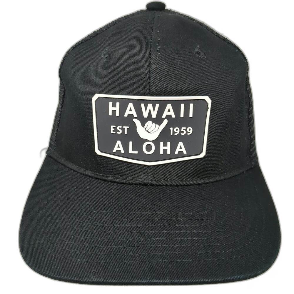 Island Crew Hawaii Trucker Hat Black White One Size Shaka Aloha Patch Mesh